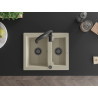 Mexen Carlos granite sink 1.5-bowl with Aster kitchen faucet, beige - 6518-69-73450-70-B