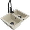 Mexen Carlos 1.5-bowl granite sink with Aster kitchen faucet, beige - 6518-69-73450-70-B