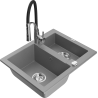 Mexen Carlos 1.5-bowl granite sink with Aster kitchen faucet, gray - 6518-71-73450-07