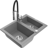 Mexen Carlos granite sink 1.5-bowl with Aster kitchen faucet, gray - 6518-71-73450-07
