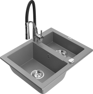 Mexen Carlos 1.5-bowl granite sink with Aster kitchen faucet, gray - 6518-71-73450-07