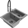 Mexen Carlos 1.5-bowl granite sink with Aster kitchen faucet, gray - 6518-71-73450-07-B
