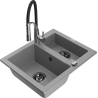 Mexen Carlos granite sink 1.5-bowl with Aster kitchen faucet, gray - 6518-71-73450-07-B
