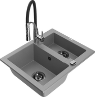 Mexen Carlos 1.5-bowl Granite Sink with Aster Kitchen Tap, Grey - 6518-71-73450-07-B