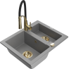 Mexen Carlos 1-compartment granite sink with a kitchen mixer tap Aster, Grey - 6518-71-73450-57-G