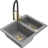 Mexen Carlos 1.5-bowl granite sink with Aster kitchen faucet, gray - 6518-71-73450-57-G