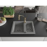 Mexen Carlos 1.5-bowl granite sink with Aster kitchen faucet, gray - 6518-71-73450-57-B