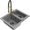 Mexen Carlos 1-compartment granite sink with a kitchen mixer tap Aster, Grey - 6518-71-73450-57-B