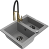 Mexen Carlos 1.5-bowl granite sink with Aster kitchen faucet, gray - 6518-71-73450-57-B