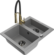 Mexen Carlos Granite 1.5-Bowl Sink with Aster Kitchen Faucet, Grey - 6518-71-73450-57-B