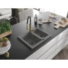 Mexen Carlos 1.5-bowl granite sink with Aster kitchen faucet, gray - 6518-71-73450-57-B