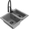 Mexen Carlos granite sink 1.5-bowl with Aster kitchen faucet, gray - 6518-71-73450-70-B