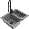Mexen Carlos granite sink 1.5-bowl with Aster kitchen tap, grey - 6518-71-73450-70-B