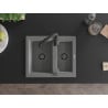 Mexen Carlos granit sink 1.5-bowl with Aster kitchen faucet, gray - 6518-71-73450-70-B
