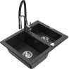 Mexen Carlos 1.5-bowl granite sink with Aster kitchen faucet, black/silver metallic - 6518-73-73450-07