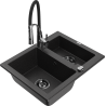Mexen Carlos 1.5-Bowl Granite Sink with Aster Kitchen Faucet, Black/Silver Metallic - 6518-73-73450-07-B