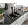 Mexen Carlos 1.5-bowl granite sink with Aster kitchen faucet, black/silver metallic - 6518-73-73450-57-G