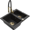 Mexen Carlos 1.5-bowl granite sink with Aster kitchen faucet, black/silver metallic - 6518-73-73450-57-G
