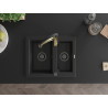 Mexen Carlos granite kitchen sink 1.5-bowl with Aster kitchen faucet, black/silver metallic - 6518-73-73450-57-B
