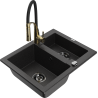 Mexen Carlos granite sink 1.5-bowl with Aster kitchen tap, black/silver metallic - 6518-73-73450-57-B