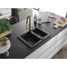 Mexen Carlos 1.5-bowl granite sink with Aster kitchen faucet, black/silver metallic - 6518-73-73450-57-B