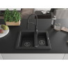 Mexen Carlos granite sink 1.5-bowl with Aster kitchen faucet, black/silver metallic - 6518-73-73450-70-B