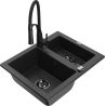 Mexen Carlos 1.5-bowl granite sink with Aster kitchen faucet, black/silver metallic - 6518-73-73450-70-B