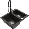 Mexen Carlos 1.5-bowl Granite Sink with Aster Kitchen Faucet, Black/Gold Metallic - 6518-75-73450-07