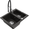 Mexen Carlos granite kitchen sink 1.5-bowl with Aster kitchen faucet, black/gold metallic - 6518-75-73450-07