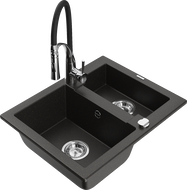 Mexen Carlos 1-compartment granite sink with a kitchen mixer tap Aster, Black/Gold metallic - 6518-75-73450-07