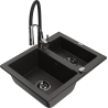 Mexen Carlos 1-compartment granite sink with a kitchen mixer tap Aster, Black/Gold metallic - 6518-75-73450-07-B