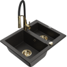 Mexen Carlos 1-compartment granite sink with a kitchen mixer tap Aster, Black/Gold metallic - 6518-75-73450-57-G
