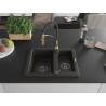 Mexen Carlos 1.5-bowl granite sink with Aster kitchen faucet, black/gold metallic - 6518-75-73450-57-B