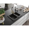Mexen Carlos granite sink 1.5-bowl with Aster kitchen faucet, black/gold metallic - 6518-75-73450-57-B