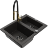 Mexen Carlos 1-compartment granite sink with a kitchen mixer tap Aster, Black/Gold metallic - 6518-75-73450-57-B