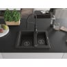 Mexen Carlos 1.5-bowl granite sink with Aster kitchen tap, black/gold metallic - 6518-75-73450-70-B
