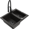 Mexen Carlos 1-compartment granite sink with a kitchen mixer tap Aster, Black/Gold metallic - 6518-75-73450-70-B