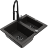 Mexen Carlos granite kitchen sink 1.5-bowl with Aster kitchen faucet, black/golden metallic - 6518-75-73450-70-B