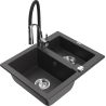 Mexen Carlos granite sink 1.5-bowl with Aster kitchen faucet, black speckled - 6518-76-73450-07