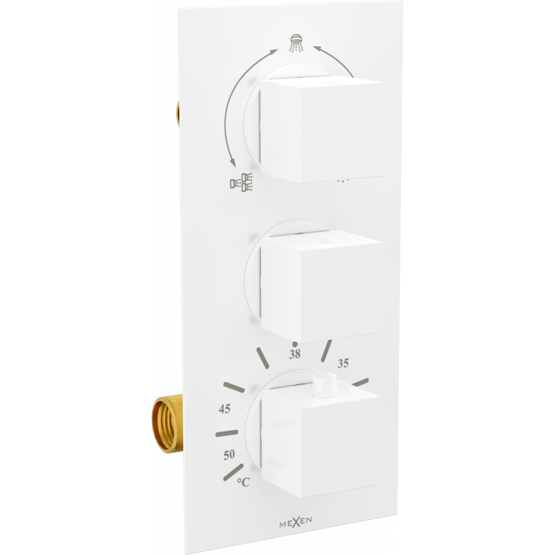 Mexen Cube thermostatic bath-shower 3-output mixer, white - 77503-20