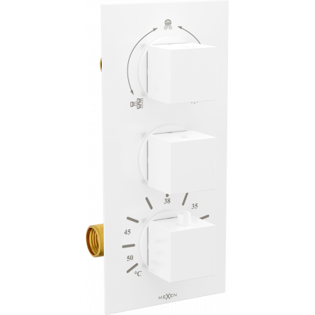 Mexen Cube 3-outlet thermostatic bathtub and shower mixer tap, White - 77503-20
