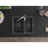 Mexen Carlos 1.5-bowl granite sink with Aster kitchen faucet, black speckled - 6518-76-73450-07-B
