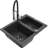 Mexen Carlos 1.5-bowl granite sink with Aster kitchen faucet, black speckled - 6518-76-73450-07-B
