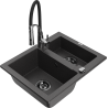 Mexen Carlos 1.5-bowl granite sink with Aster kitchen faucet, speckled black - 6518-76-73450-07-B