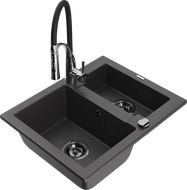 Mexen Carlos 1.5-bowl granite sink with Aster kitchen faucet, speckled black - 6518-76-73450-07-B