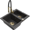 Mexen Carlos 1-compartment granite sink with a kitchen mixer tap Aster, spotted black - 6518-76-73450-57-G