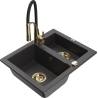 Mexen Carlos granite sink 1.5-bowl with kitchen faucet Aster, speckled black - 6518-76-73450-57-G