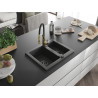 Mexen Carlos 1.5-bowl granite sink with Aster kitchen faucet, black speckled - 6518-76-73450-57-B