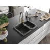 Mexen Carlos granite sink 1.5-bowl with Aster kitchen faucet, black speckled - 6518-76-73450-57-B