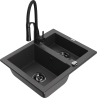Mexen Carlos 1.5-bowl Granite Sink with Aster Kitchen Faucet, Black Speckled - 6518-76-73450-70-B